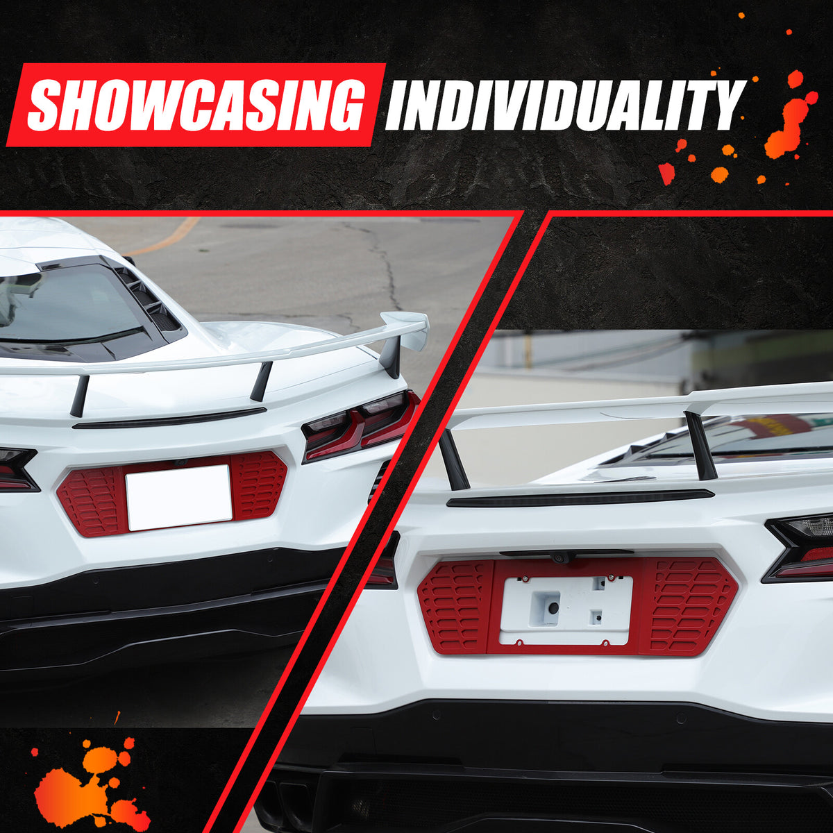 Red Aluminum Alloy Rear License Plate Filler Panel Trim for Corvette C8 2020+ 15