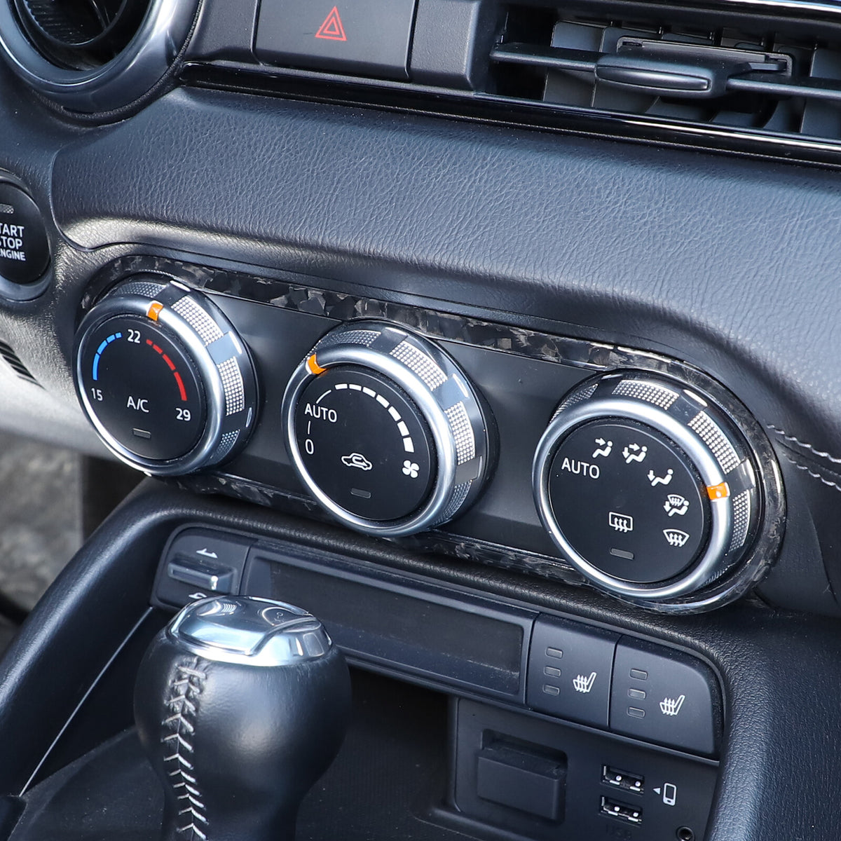 Forged Carbon Fiber Interior Air conditioning knob frame Trim For Mazda MX-5 16+ 8