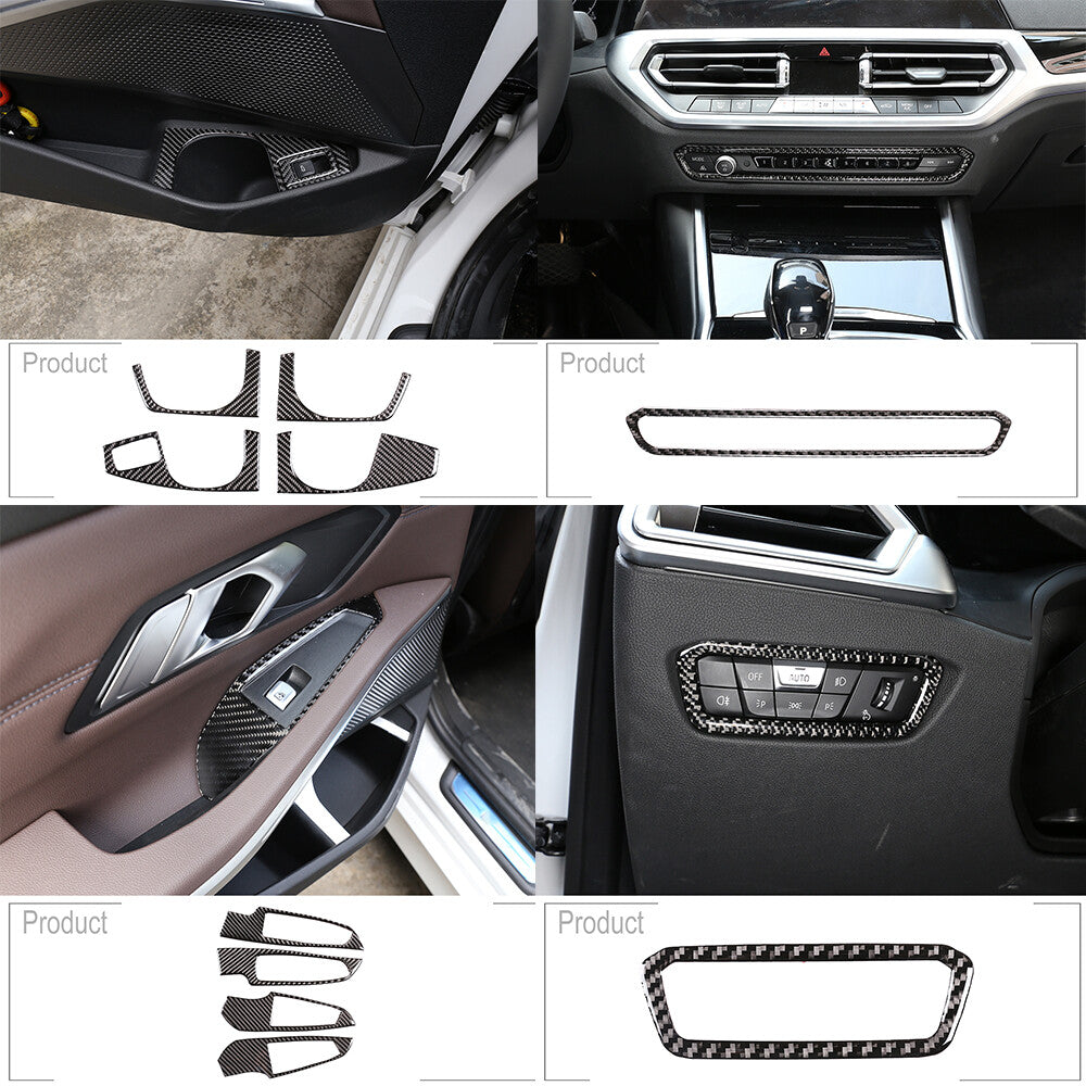 22pcs Carbon Fiber Interior Trim Cover Set Kit For BMW 3 Series G20 2020-2022 3