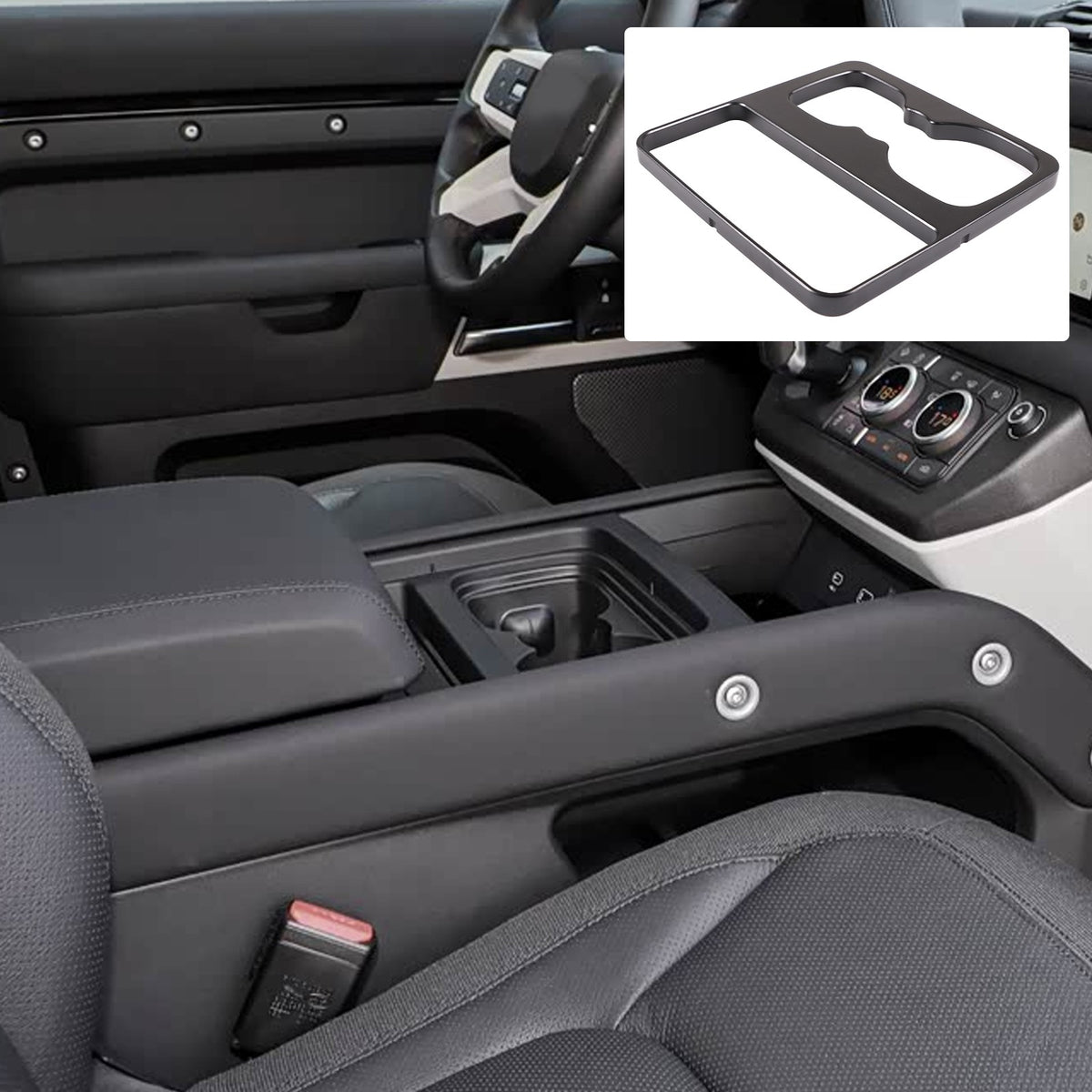 Black Aluminum Cup Holder Spacer Riser For Land Rover Defender L663 2020-2021 1