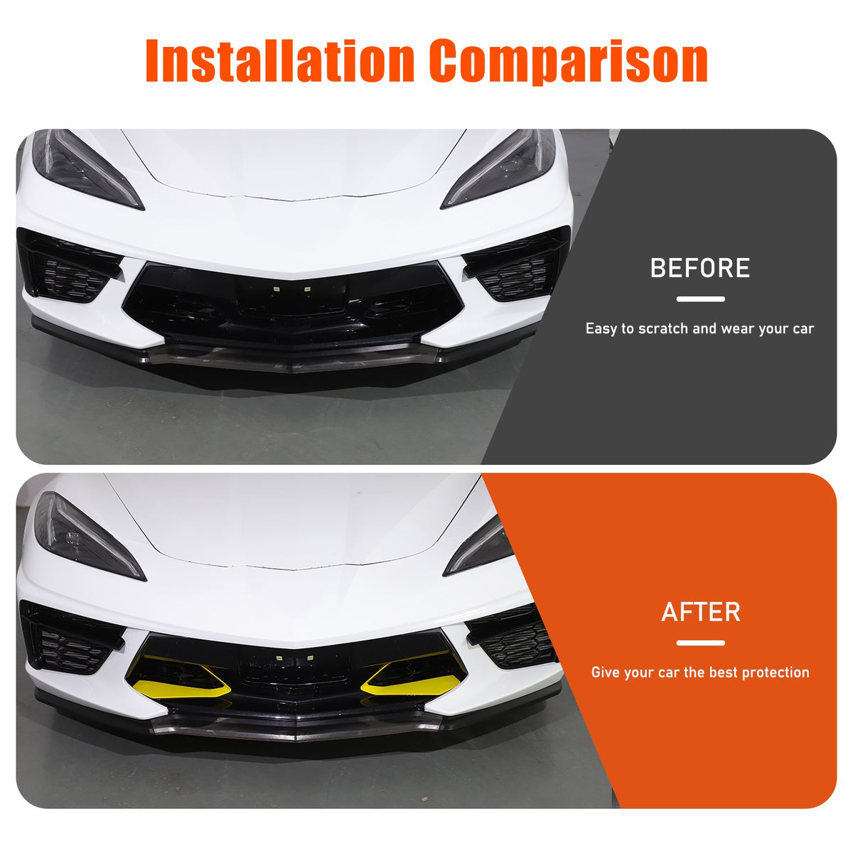 Yellow ABS Front Bumper Middle Grille Trim Cover For Corvette C8 2020+ 24