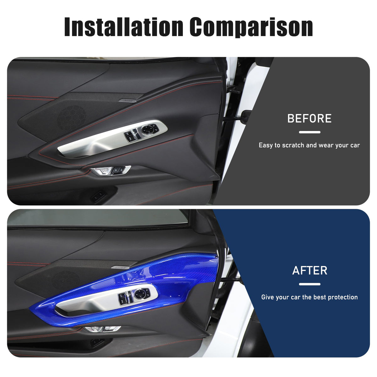Blue Real Carbon Fiber Interior Door Panel Trim Cover For Corvette C8 2020-2026 22