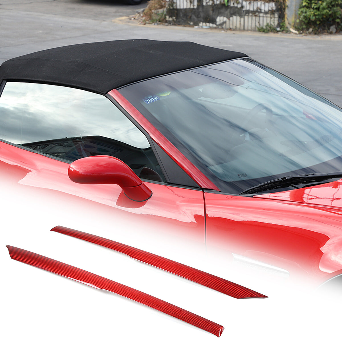 Red Carbon Fiber Exterior Windshield A-Pillar Cover Trim For Corvette C6 05-13 1