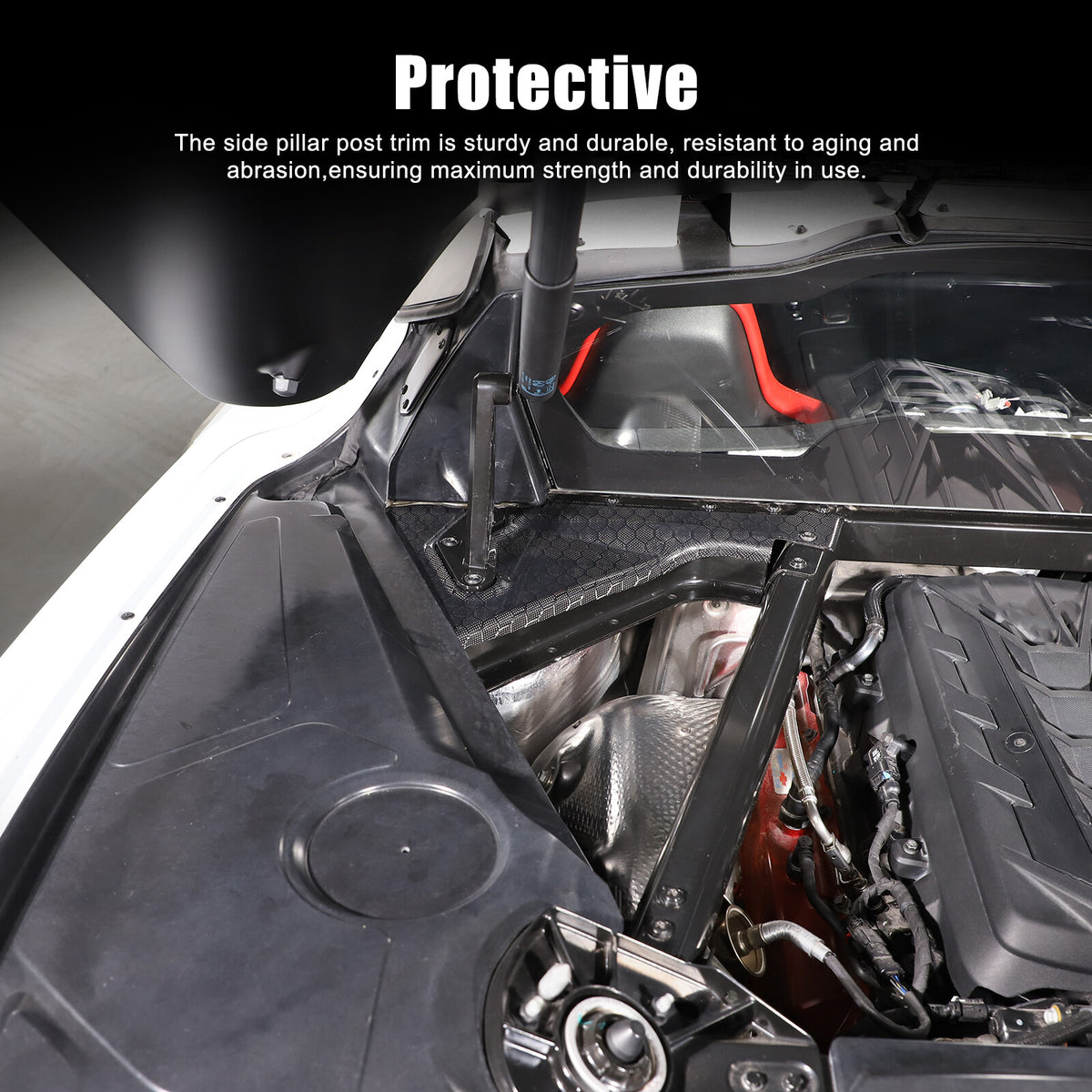 Honeycomb Carbon Fiber Engine Bay Corner Base Cover Overlay For Corvette C8 20+ 18