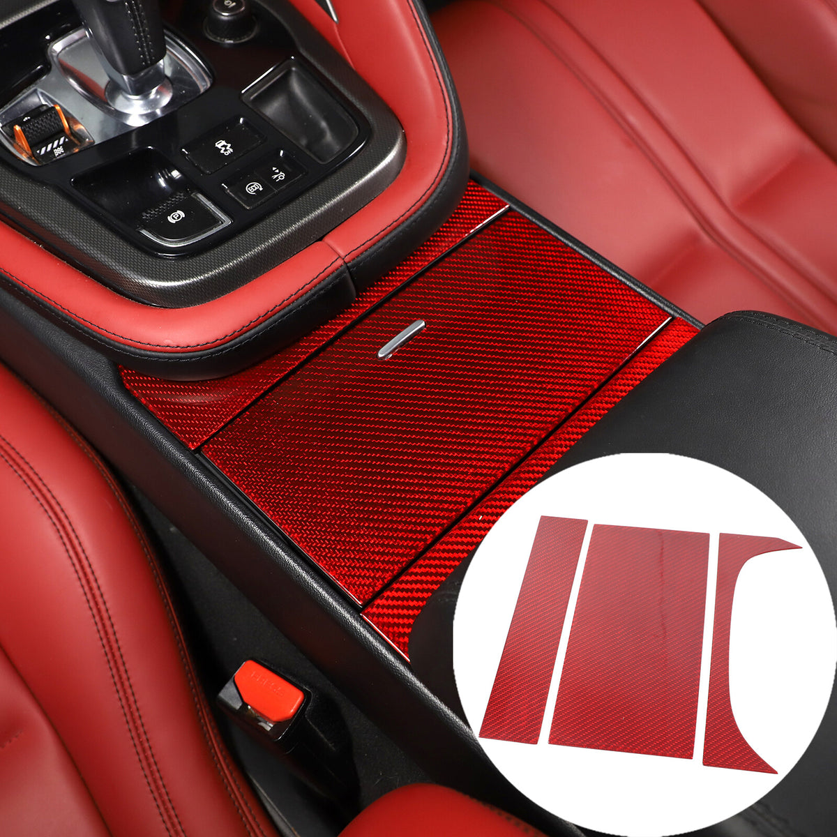 Red Carbon Fiber Interior Cup Holder Cover Trim Frame For Jaguar F-TYPE 2013-24 2