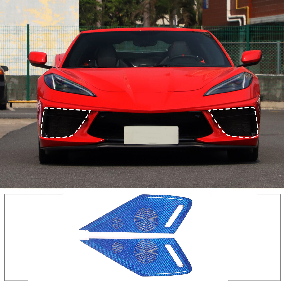 Blue Real Carbon Fiber Inner Door Speaker Panel Cover For Corvette C8 2020-2026 2