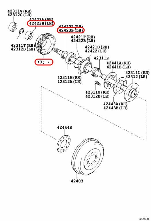 Toyota OEM Rear Axle Bearing & Seal Kit with ABS SET for T100 Tacoma 4Runner 5