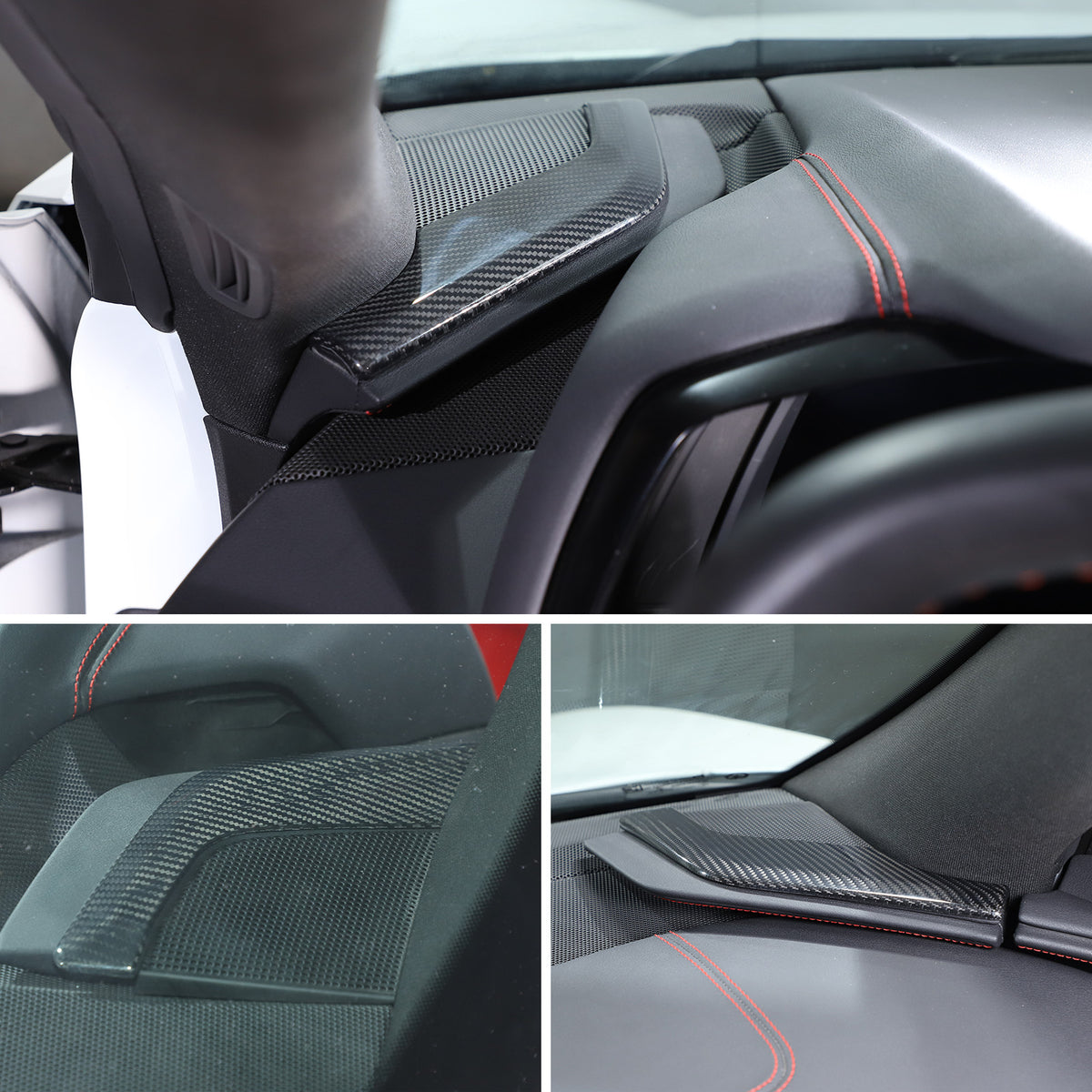 Real Carbon Fiber Dashboard Side Console Pitched Horn Cover For Corvette C8 20+ 11