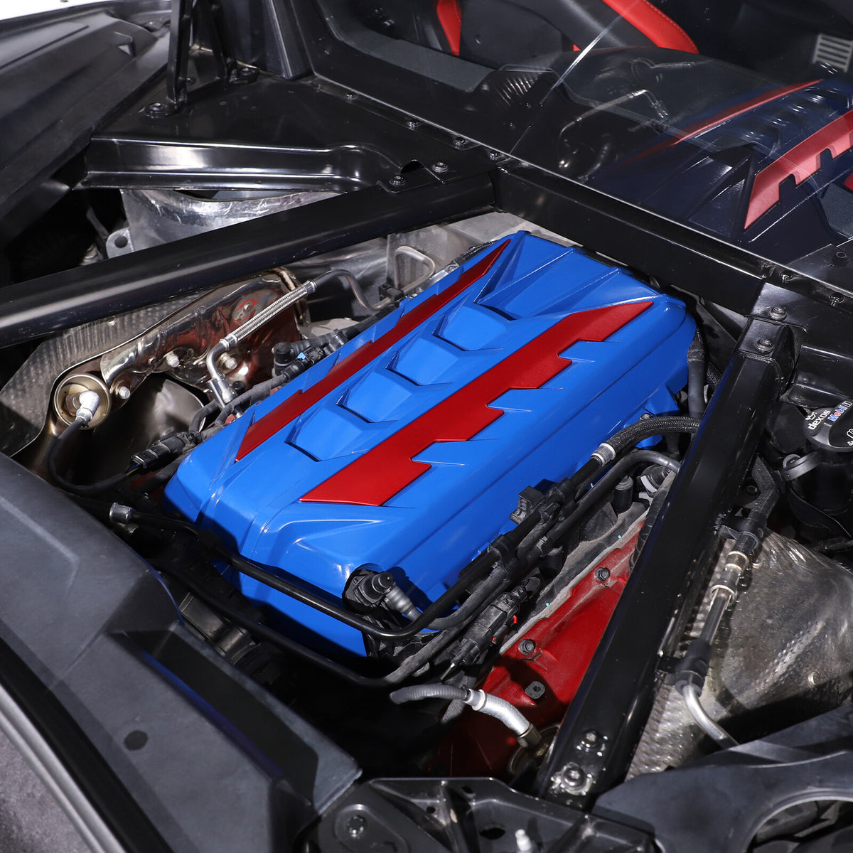 Blue Engine Bay Panel Cover Trim in Edge Red For Corvette C8 2020-26 24