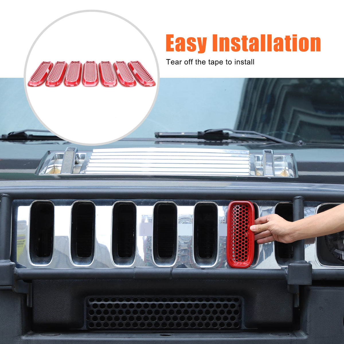 Sport Red ABS Front Grille Anti-Insect Bug Screen Trim For Hummer H2 2003-2009 7