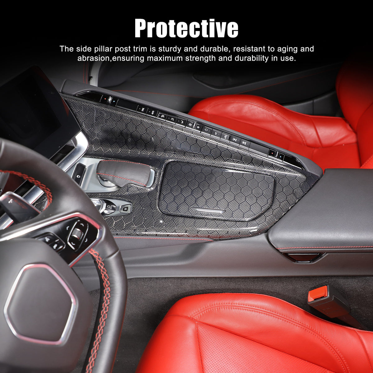 Real Honeycomb Carbon Fiber Center Console Gear Shift Panel Trim For C8 Corvette 7