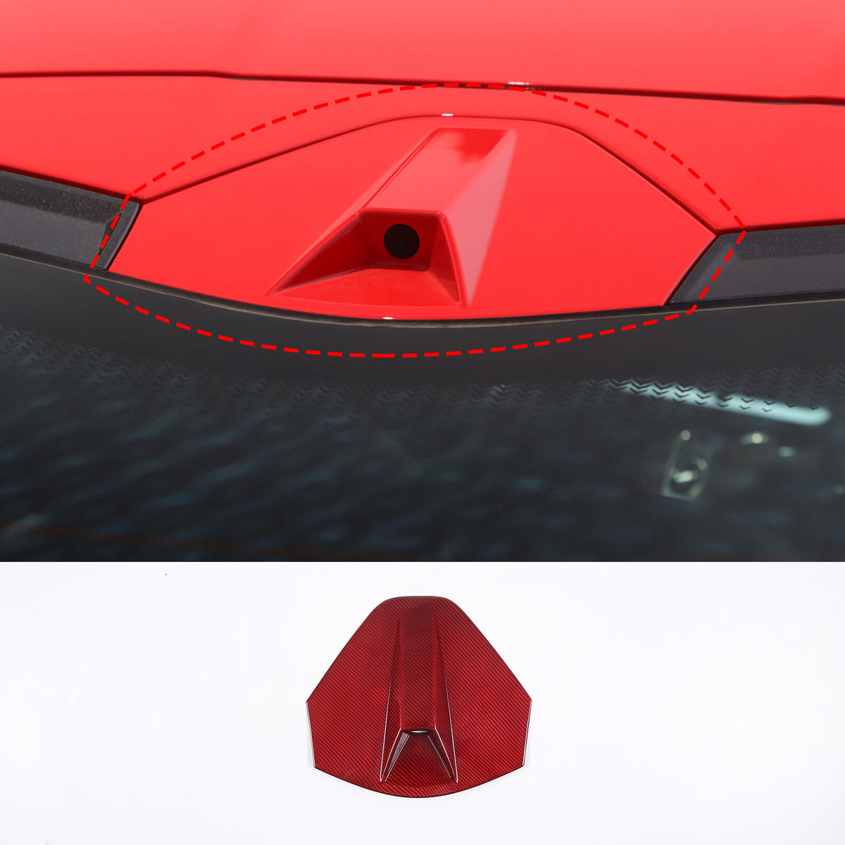 Red Real CARBON FIBER Rear Decklid Camera Cover For 20-Up Corvette C8 Coupe 4