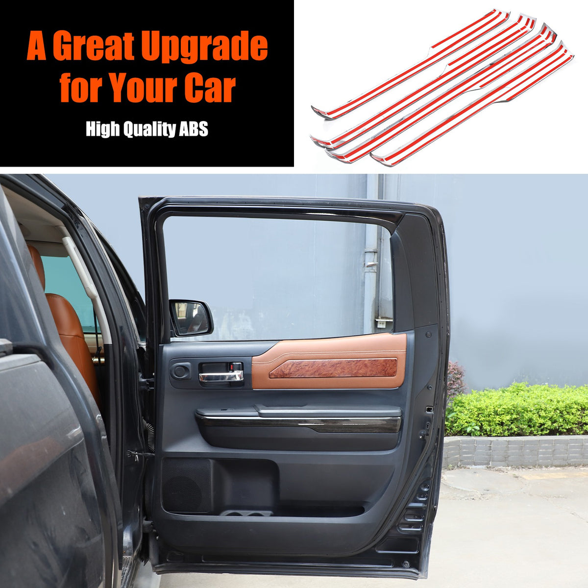 Black Wood Grain ABS Door Armrest Lower Trim For Toyota Tundra 2014‑2020 12