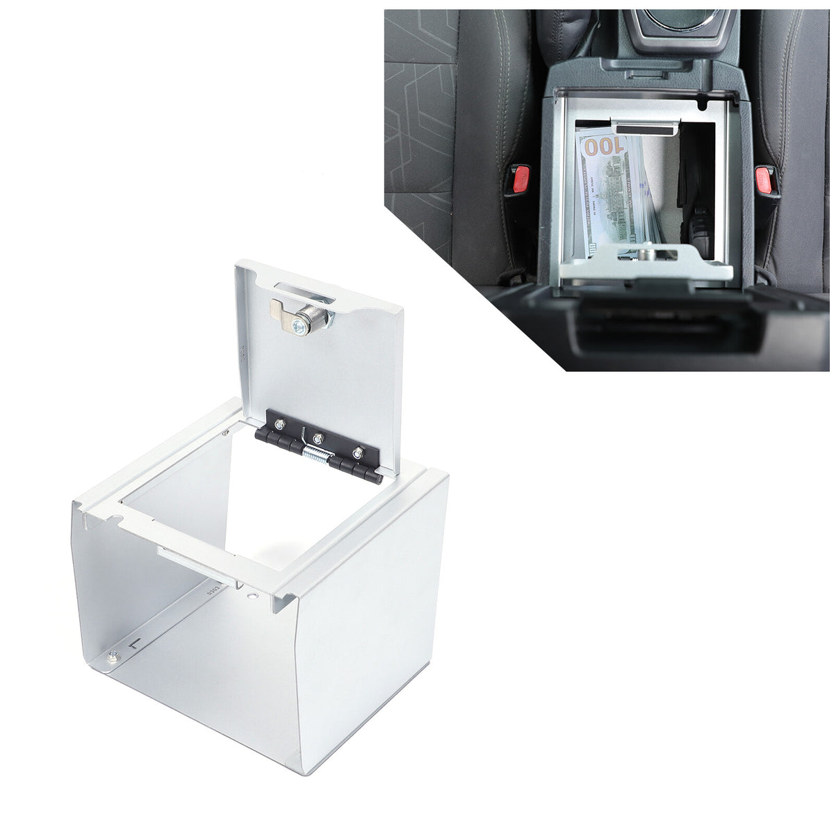 Silver Center Console Safe Armrest Storage Lock Box TRAY For Toyota Tacoma 16-22 16