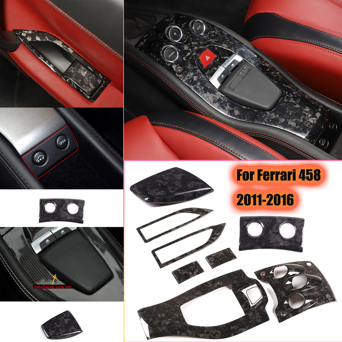 Forged Carbon Fiber Car Interior Kit Cover Trim Set For Ferrari 458 2011-2016 1