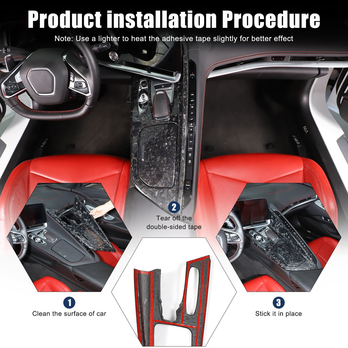 Forged Real Carbon Fiber Center Gear Shift Panel Trim For Corvette C8 2020+ 3