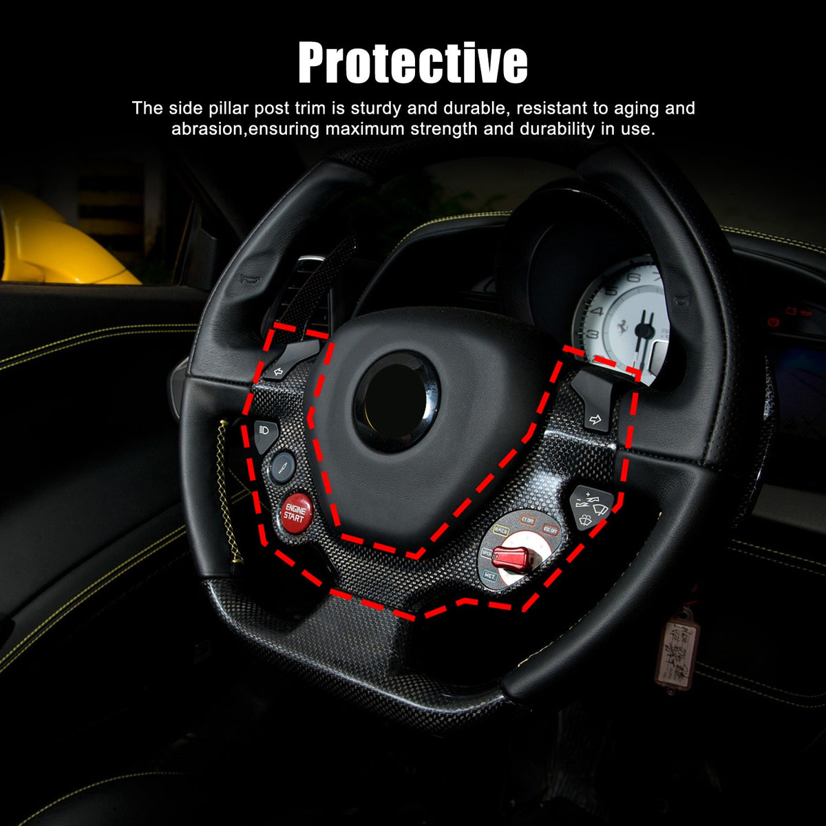 Red Real Dry Carbon Fiber Steering Wheel Button Trim For Ferrari 458 2011-2016 16