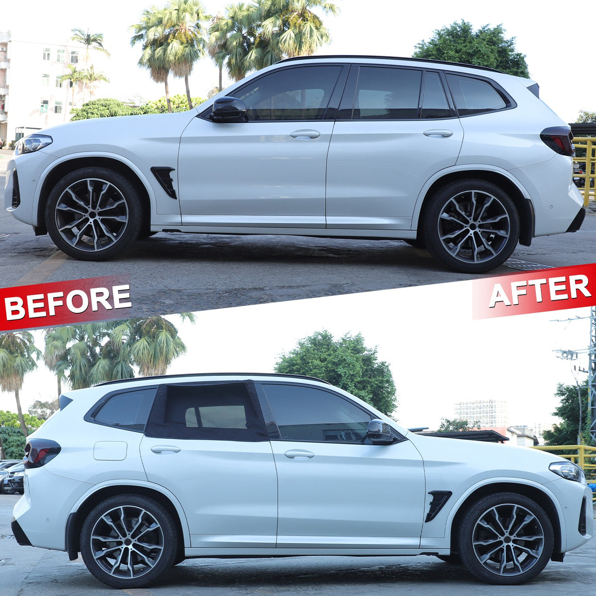 Black ABS Rear Door Window SunShade Cover For BMW X3 G01 2018-2024 3