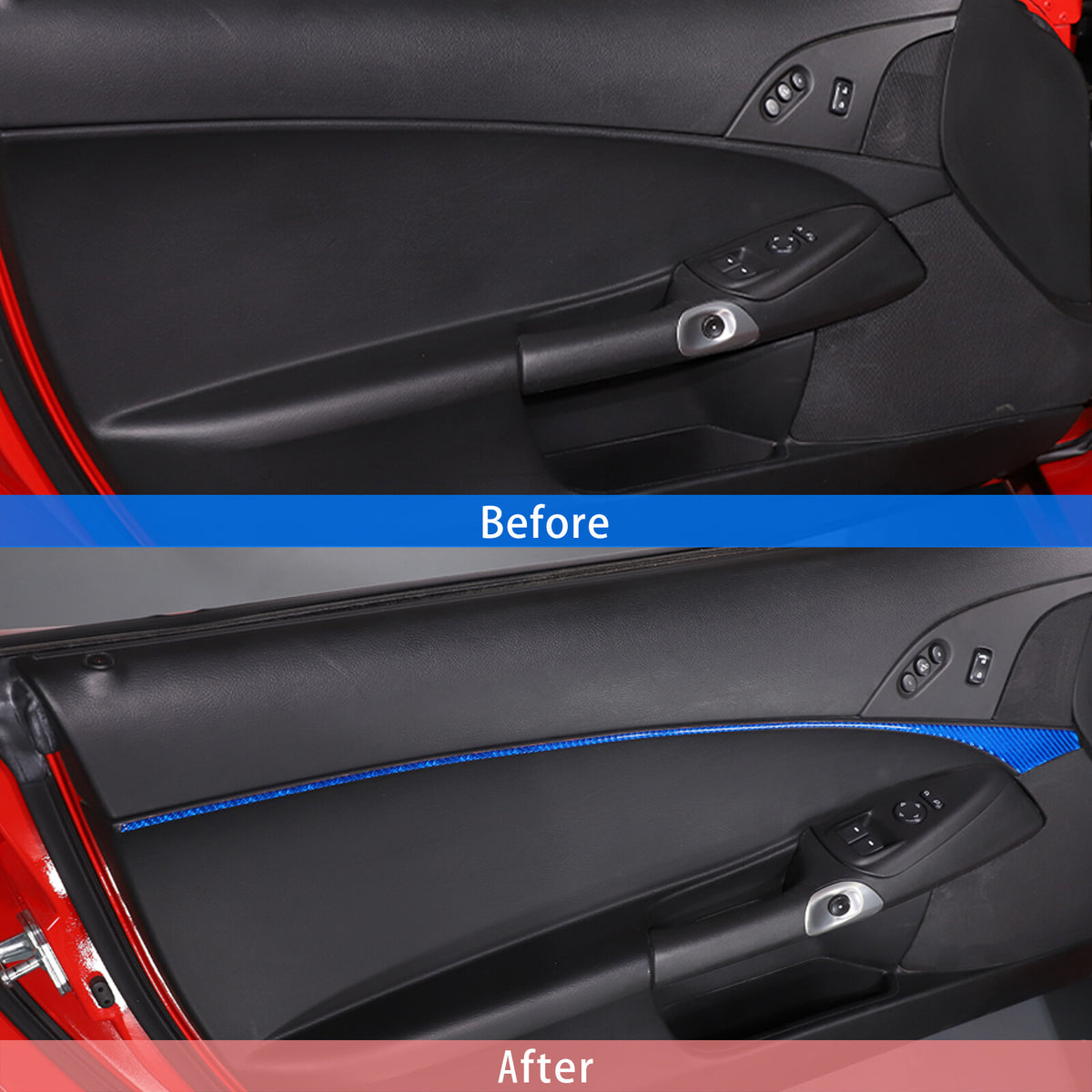 Blue Carbon Fiber Inner Door Panel Waistline Trim Sticker For Corvette C6 05-13 4