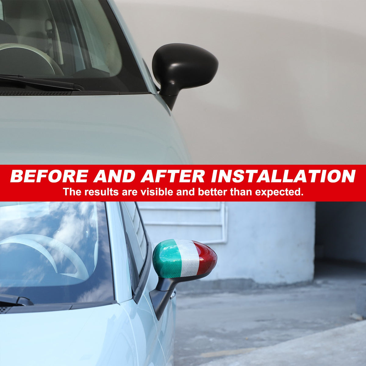Tri-Color Real Carbon Fiber Side Mirror Cover Trim For Fiat 500 312 2010+ 4