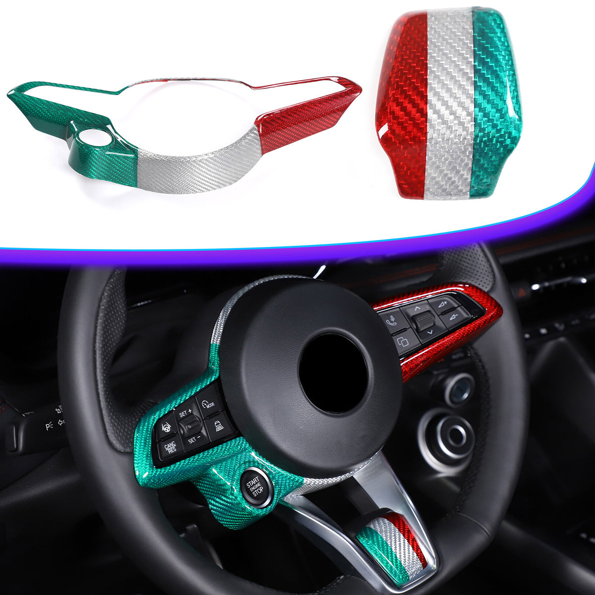 Tri-Color Carbon Fiber Steering Wheel Cover Trim Set for Alfa Romeo Tonale 23-24 1