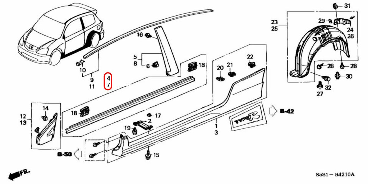 Honda Genuine CIVIC TYPE-R EP3 Door Molding Assy Set Left & Right OEM Japan 3