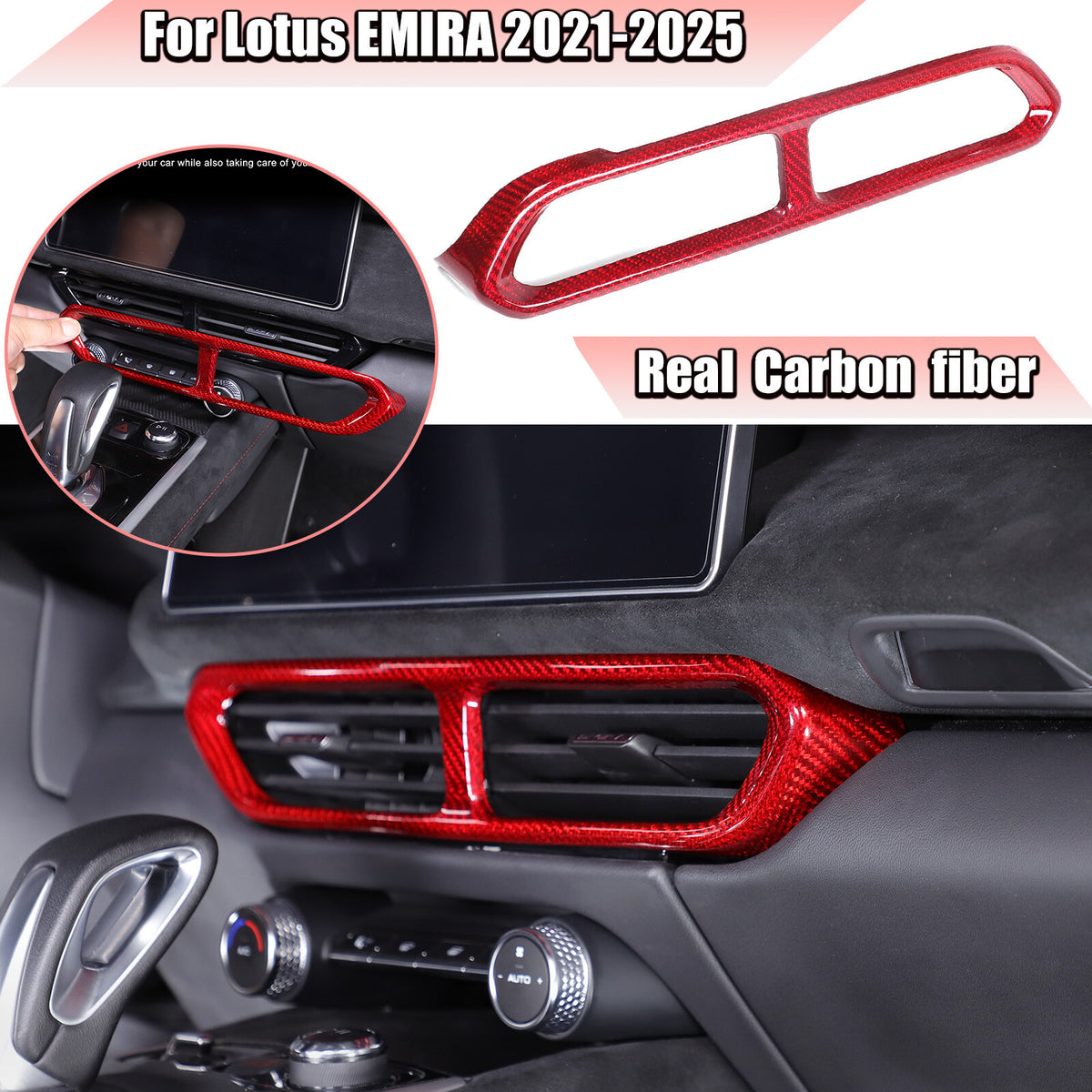 Red Real Carbon Fiber Center Console Air Vent Panel Trim For Lotus EMIRA 2021-25 1
