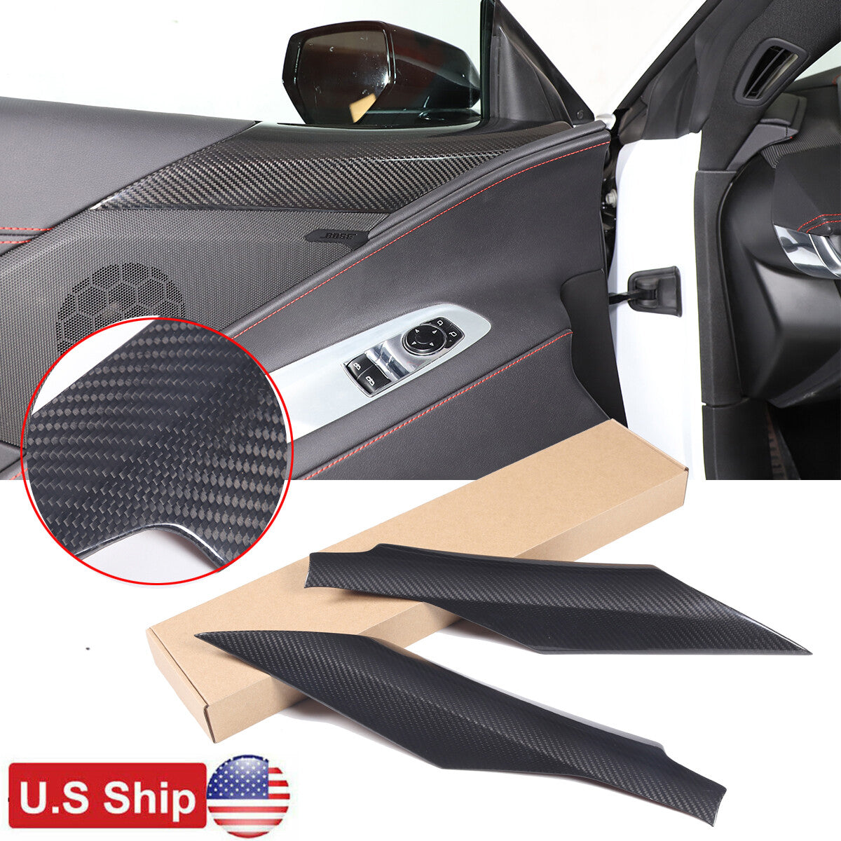 Dry Carbon Fiber Interior Door Panel Trim Cover For Corvette C8 2020-2026 US 1