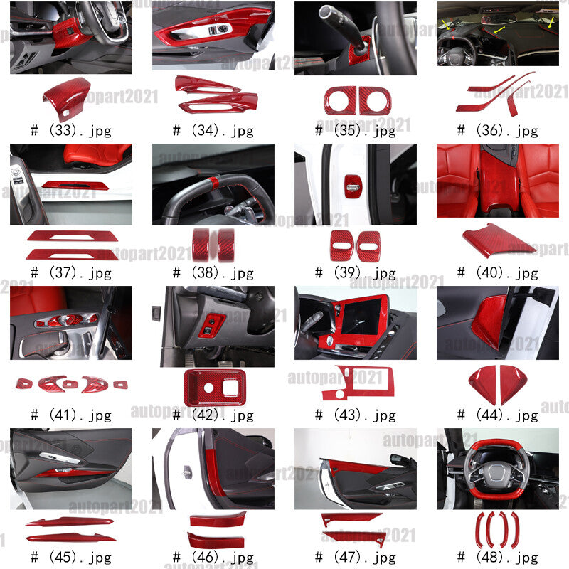 Red Real Carbon Fiber Full Interior Set Decor Trim Kit for Corvette C8 20-25 - Styles 51-55 4