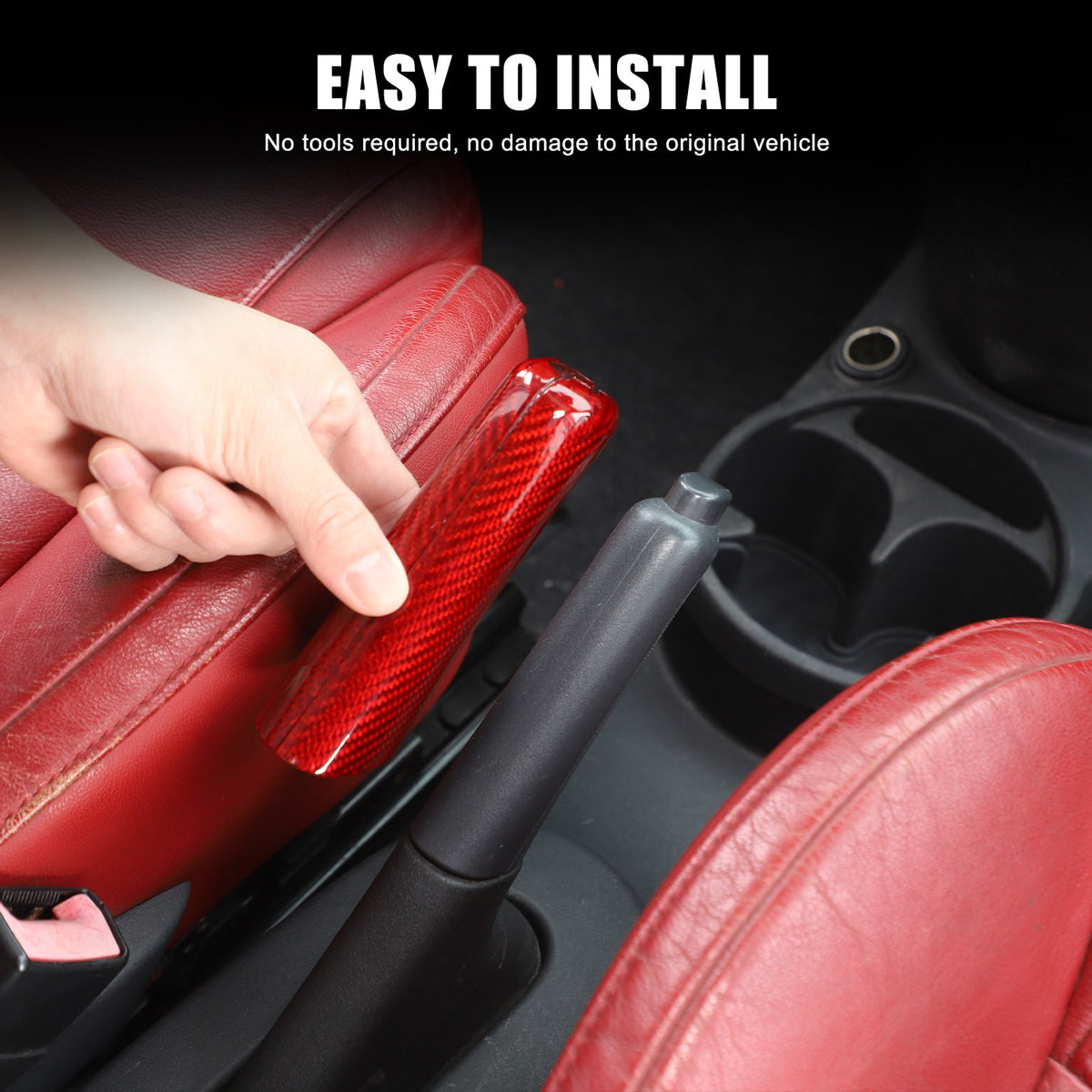 Red Real Carbon Fiber Handbrake Trim Cover For Fiat 500 2007+ 3