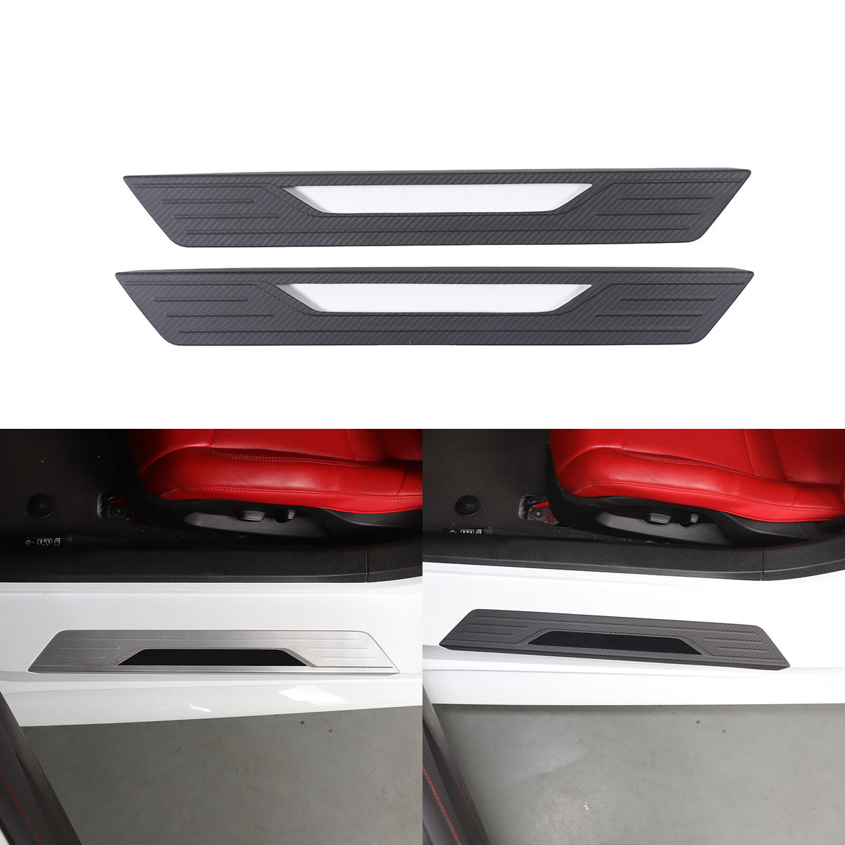 Matte Real Carbon Fiber Scuff Plate Door Sill Cover Protector For Corvette C8 14