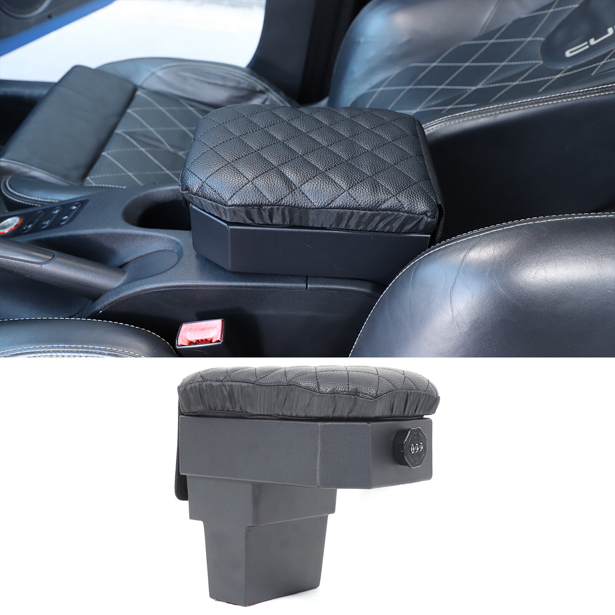 Aluminum Locking Center Armrest Vault Safe Storage Box For SEAT Leon 2008-2012 2