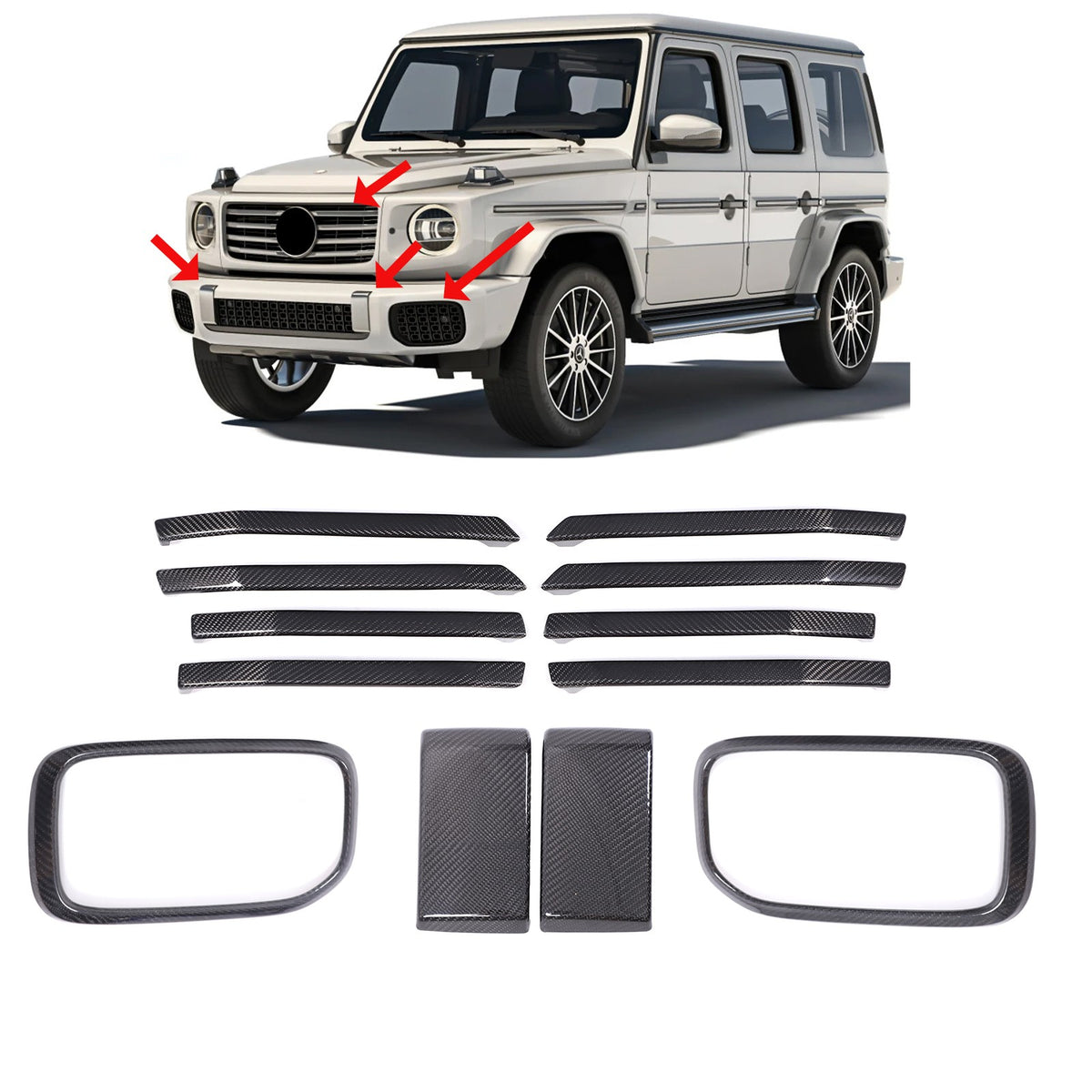Real Carbon Fiber Front Bumper Grille Trim Kit For Benz G-Class G550 W465 2025+ 1