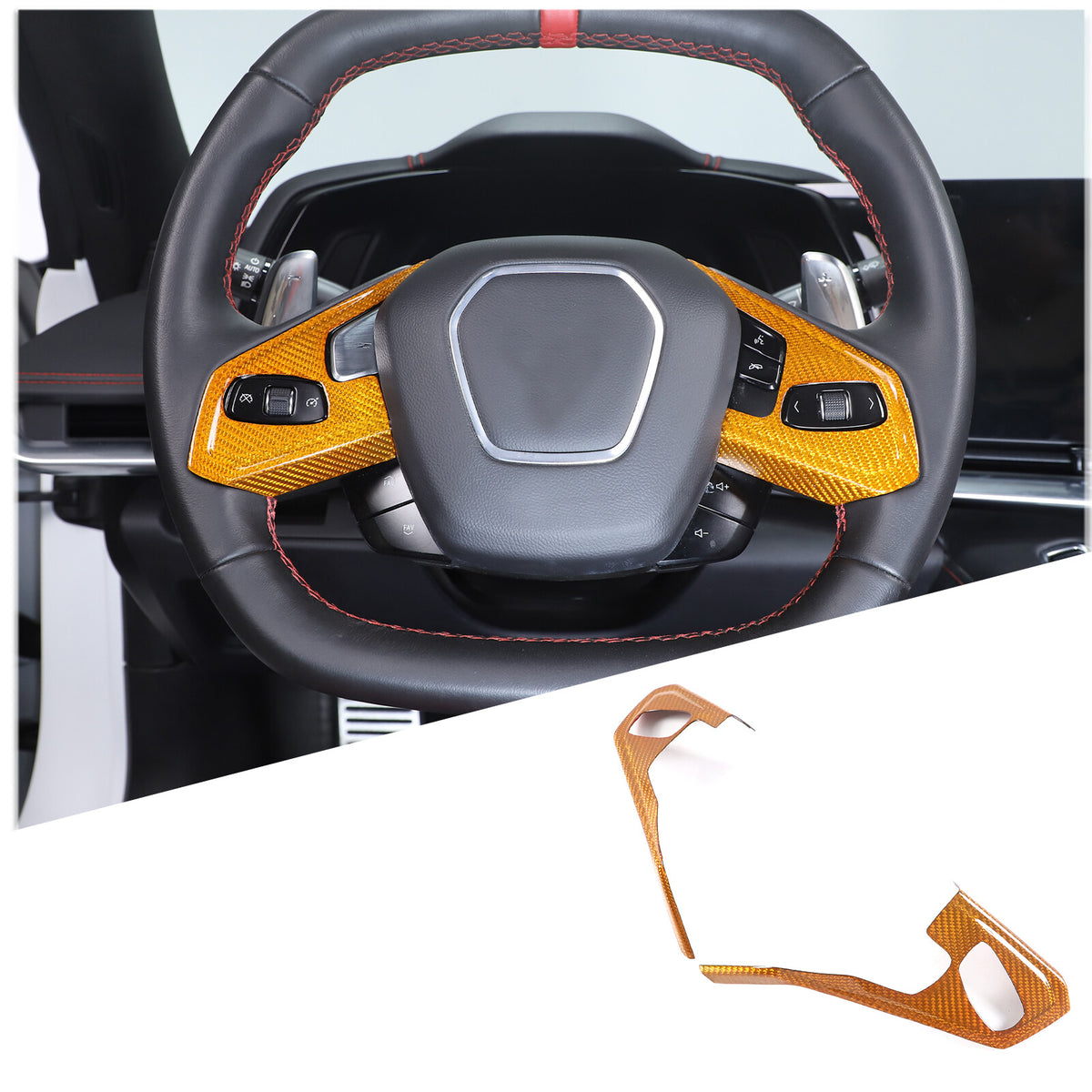 Real Carbon Fiber Steering Wheel Button Trim Cover For Corvette C8 2020-2026 - Variants 1-5 47