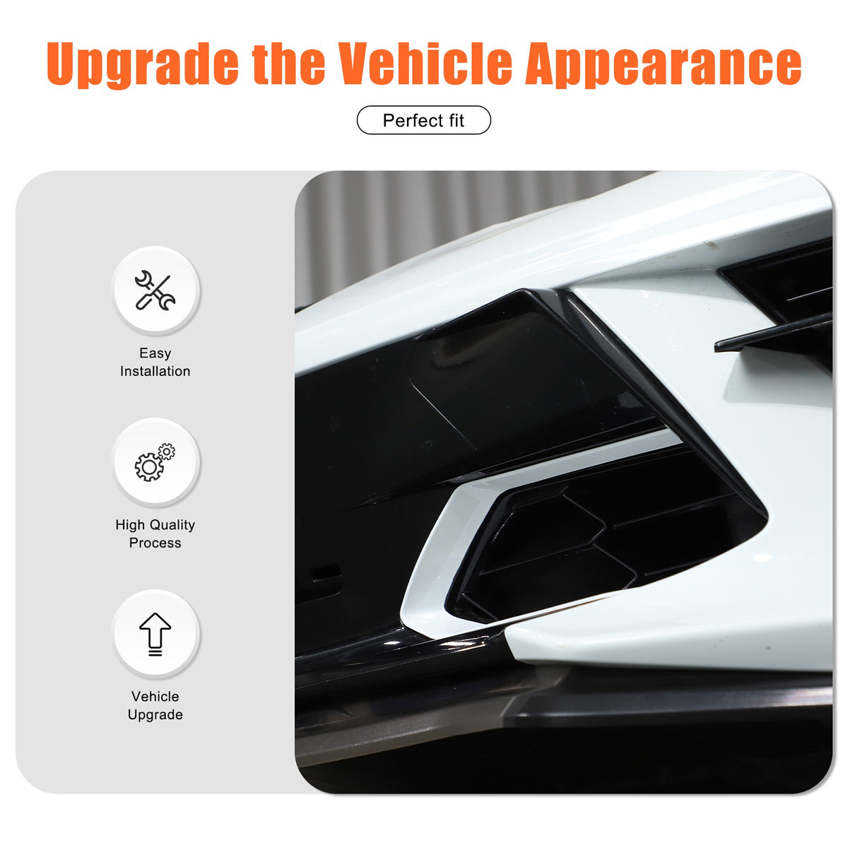 White ABS Front Bumper Center Grille Frame Trim For Corvette C8 2020+ 5