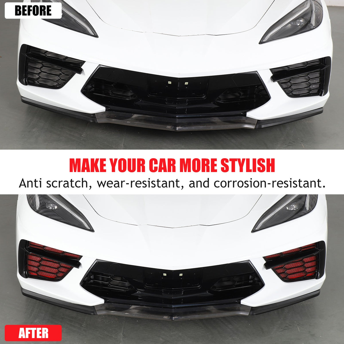 Red Stainless Steel Front Grille Insect Screen Trim For Corvette C8 2020+ 5