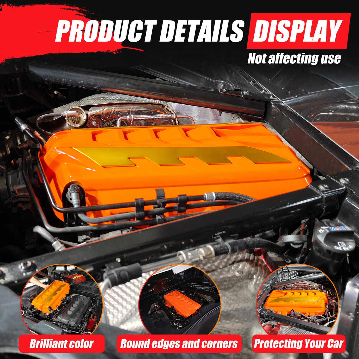 Orange Engine Bay Panel Cover Trim in Edge Yellow For Corvette C8 2020-26 US 17