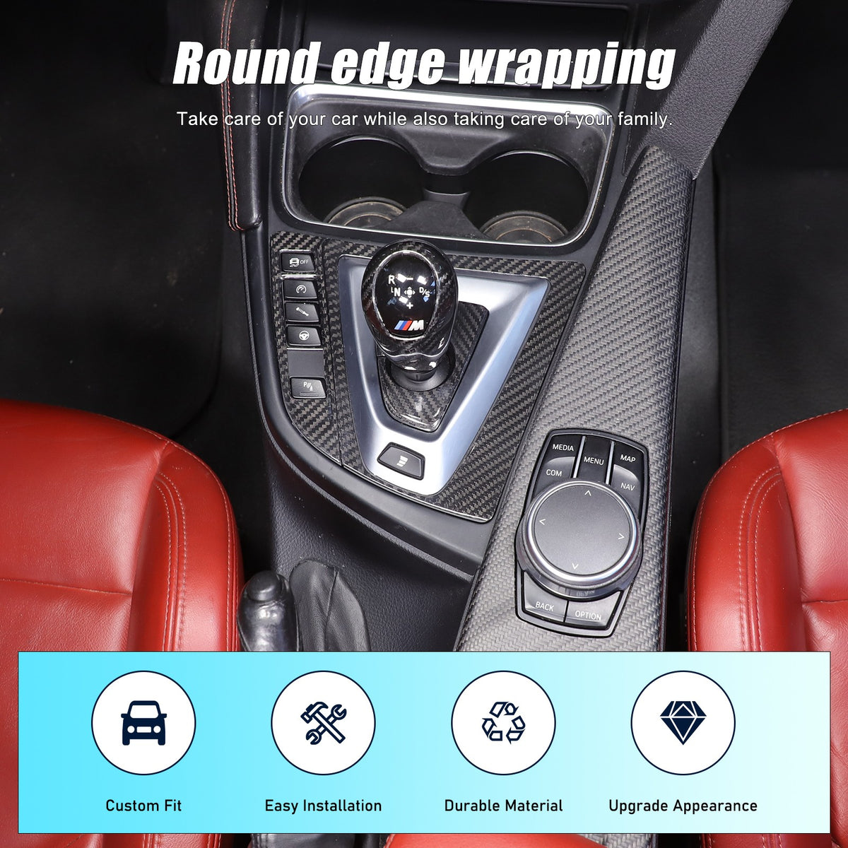Real Carbon Fiber Center Console Panel Trim Set For BMW M3/M4 F80/F82 2014-2019 17