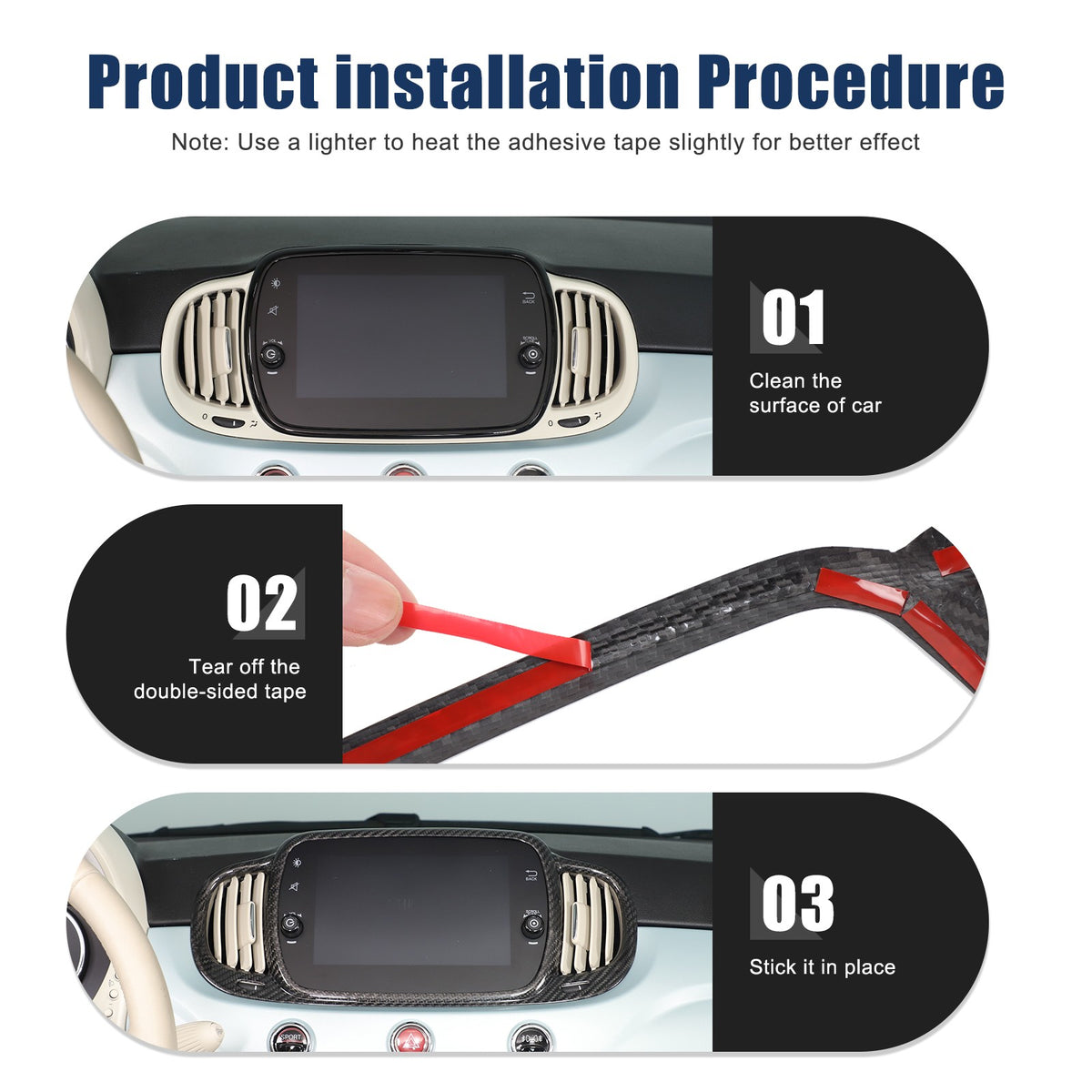 Real Carbon Fiber Center Air Vent Trim For Fiat 500/Abarth 595 695 21-23 US 5