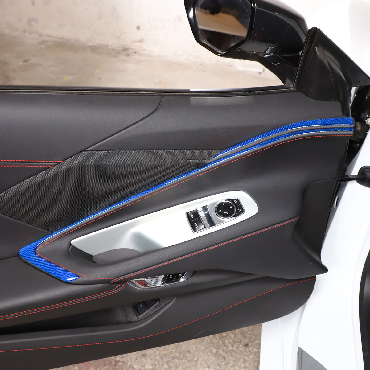 Blue Carbon Fiber Interior Door Panel Trim Sticker Strip For Corvette C8 2020-25 12