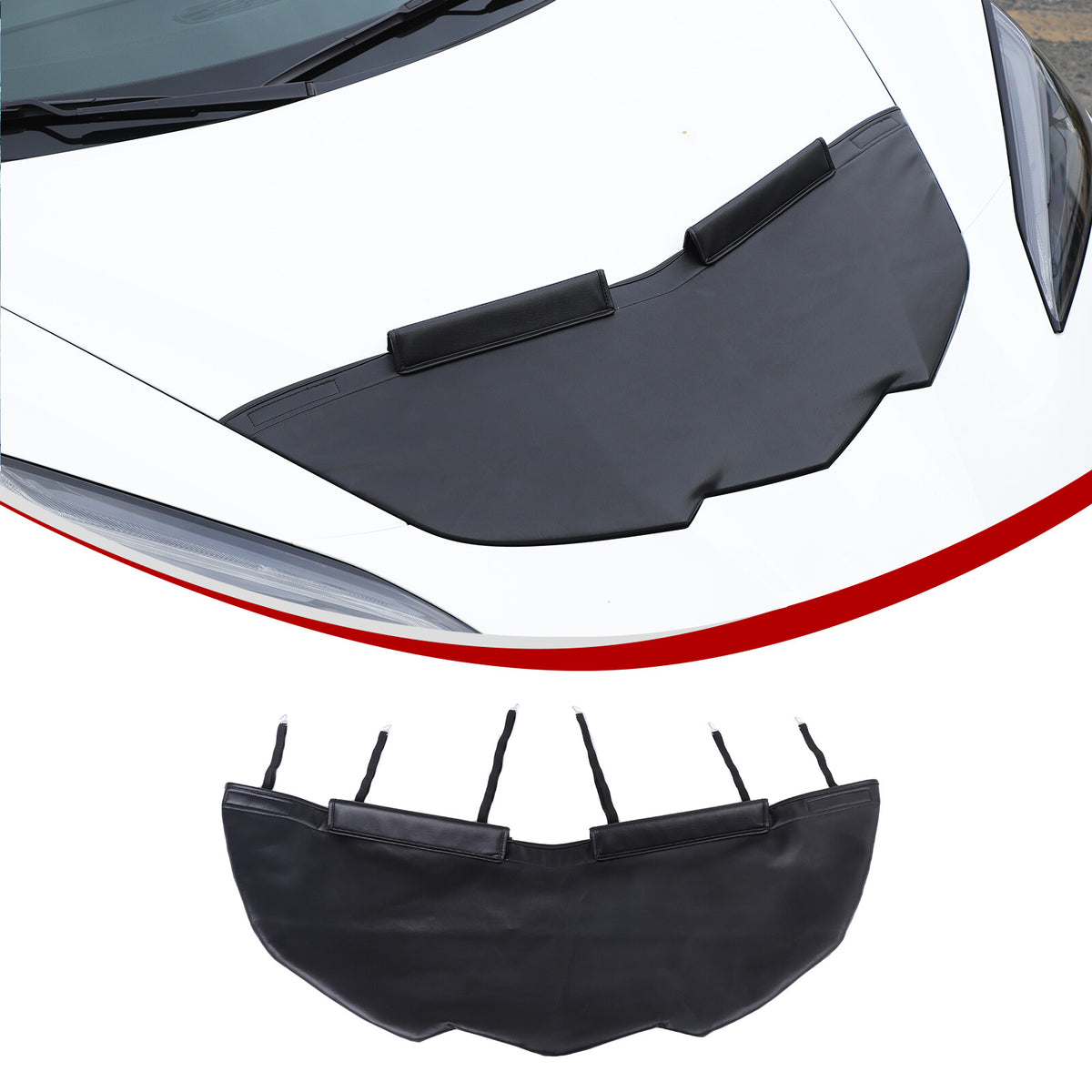 PU Leather Car Bonnet Hood Bra Wind & Bug Deflectors For Corvette C8 2020-26 US 6
