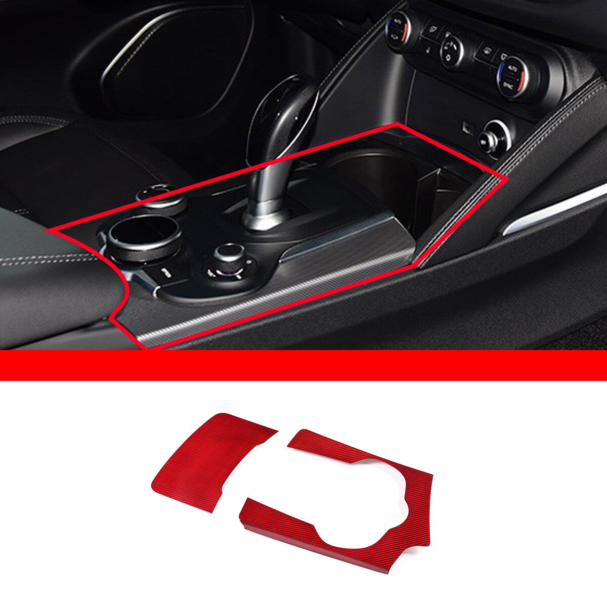 Red Carbon Fiber Gear Shift Panel Cover Trim For Alfa Romeo Stelvio 07-19 2