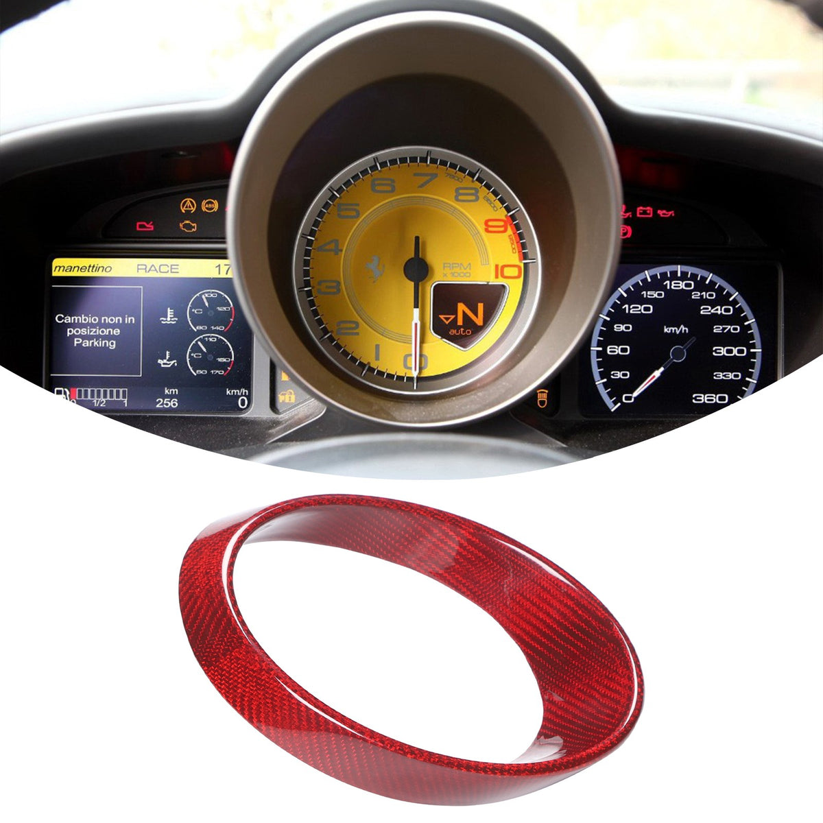 Red Real Carbon Fiber Instrument Tachometer Cover For Ferrari 458/488 2011-2016 2