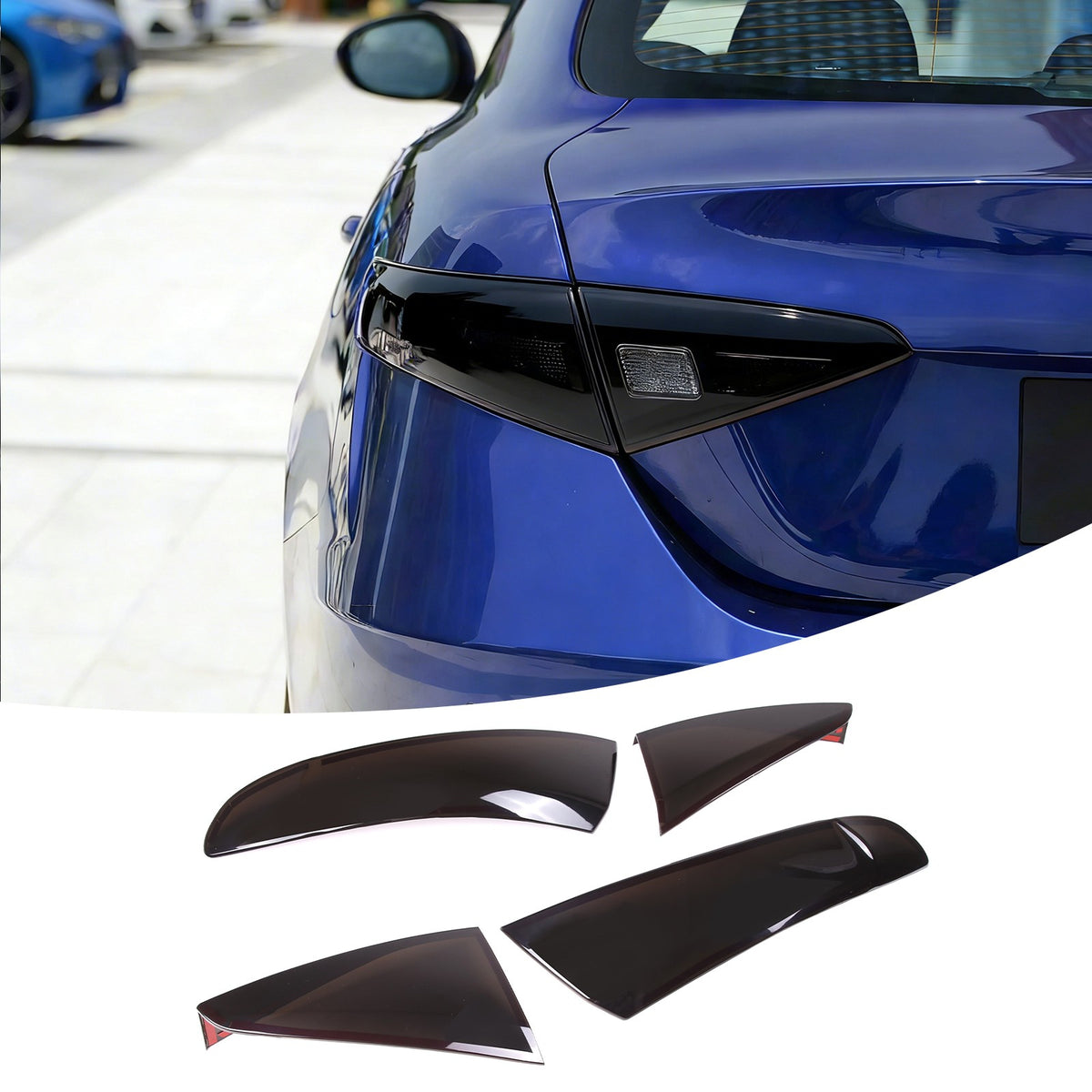 Four Smoked Covers Rear Tail Light Blackout Molded For Alfa Romeo Giulia 2017-22 4