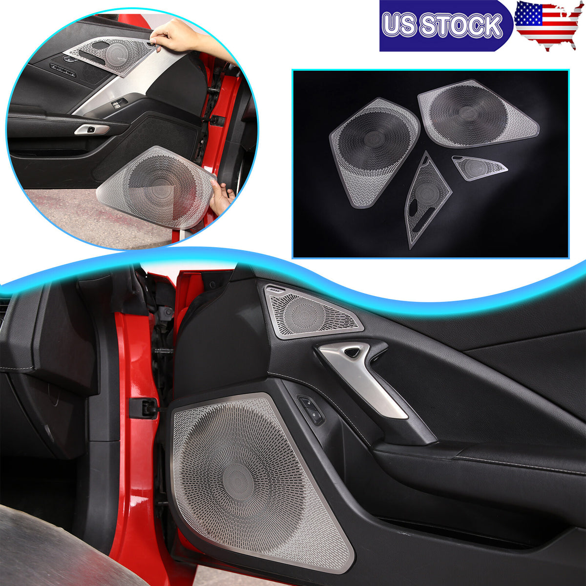 Stainless Stee Door Horn Net Speaker Net Patch For Corvette C7 2014-19 US 1