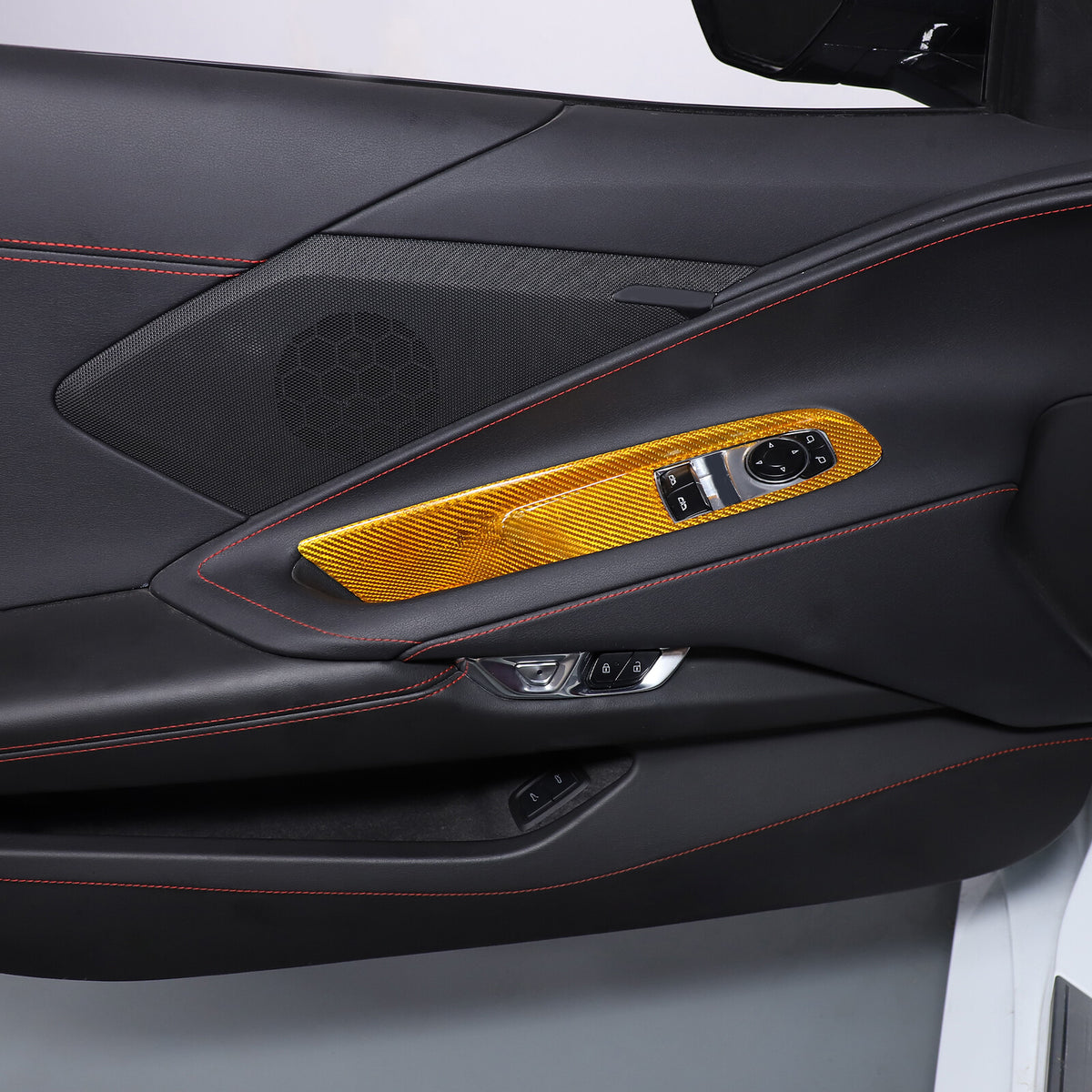 Yellow Carbon Fiber Window Lift Switch Button Trim For Corvette C8 Coupe 2020-26 4