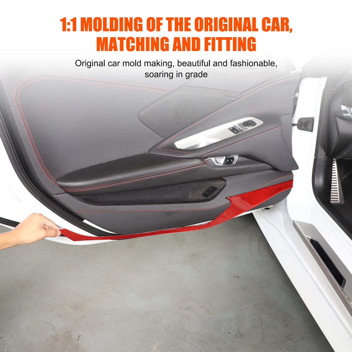 Red Carbon Fiber Interior Door Panel Anti Kick Trim Sticker For Corvette C8 20+ 8