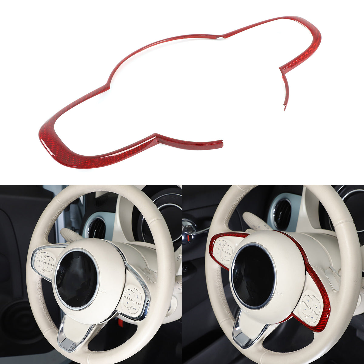 Red Real Carbon Fiber Steering Wheel Trim For Fiat 500 Abarth 595 695 2016+ 13