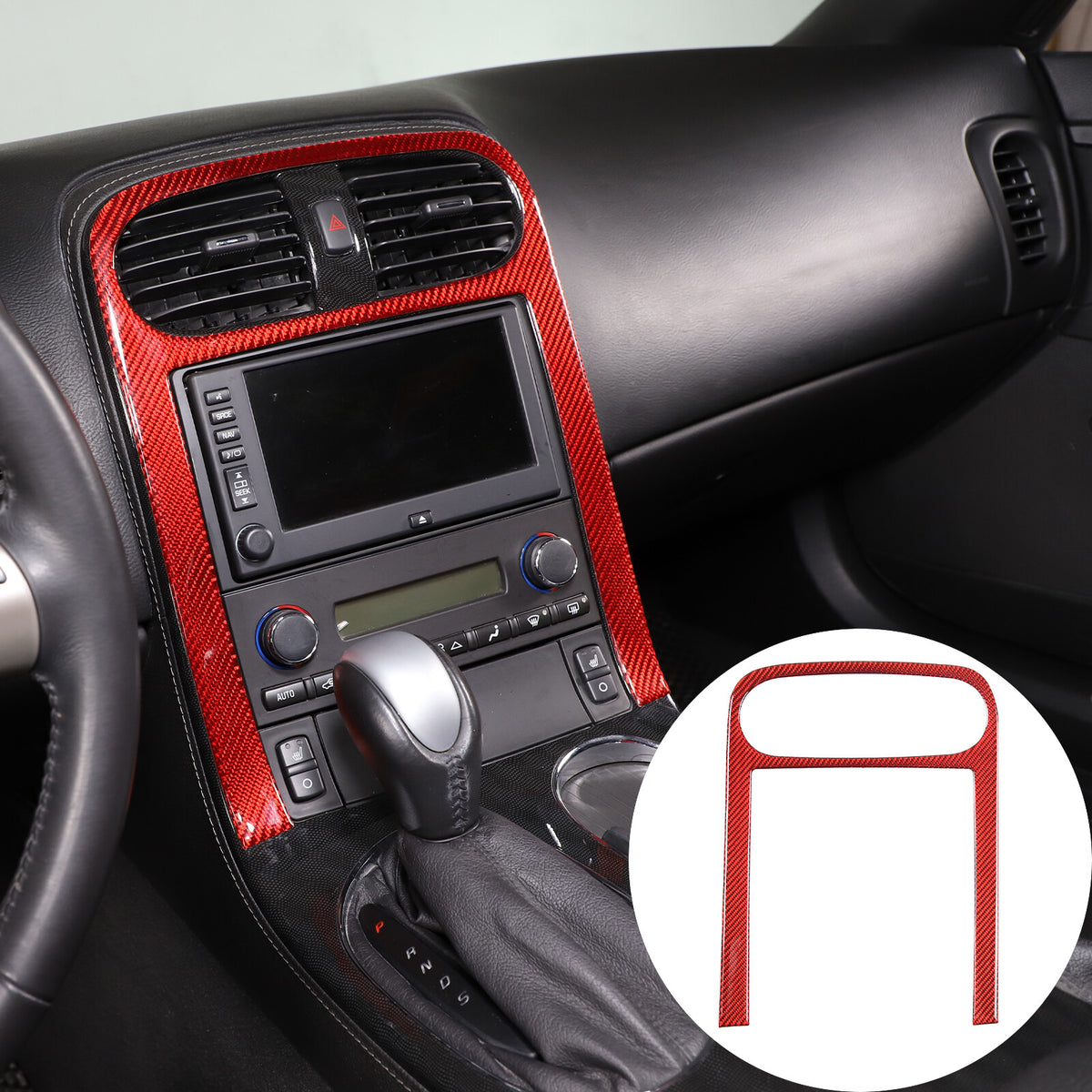 Red Carbon Fiber Central Control Panel Trim Set For Corvette C6 2005-2013 7