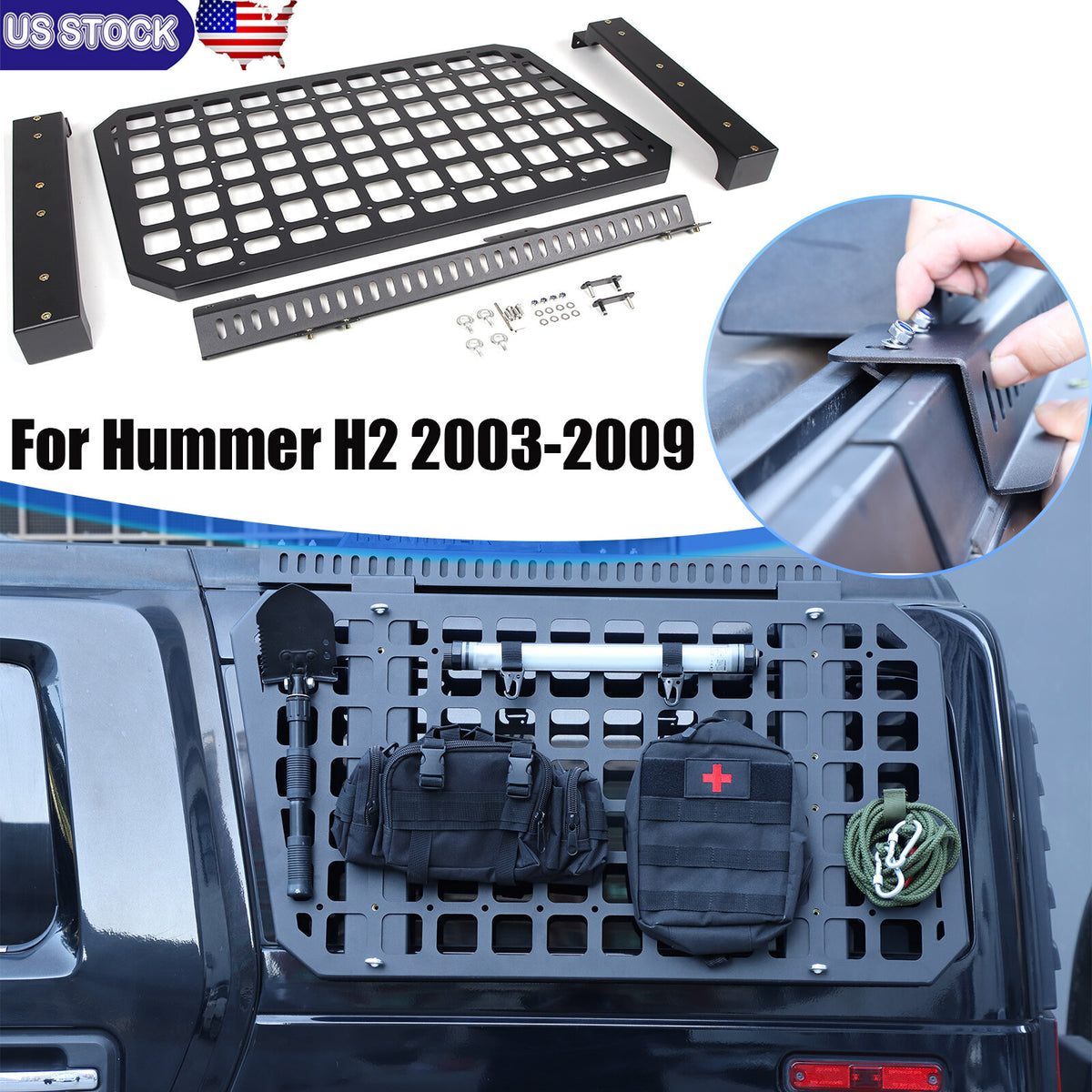 Modular Storage Panel Trunk Left Side Window Molle Shelf For Hummer H2 03-09 US 1